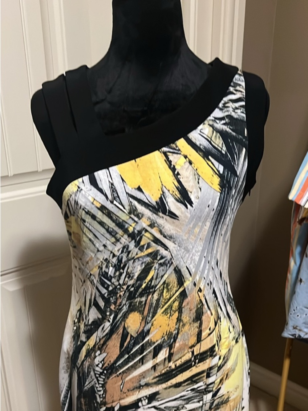 Joseph Ribkoff Dress featuring bold tropical print and shoulder detail